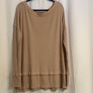 We The Free-Free People Tan Waffle Knit Sweatshirt